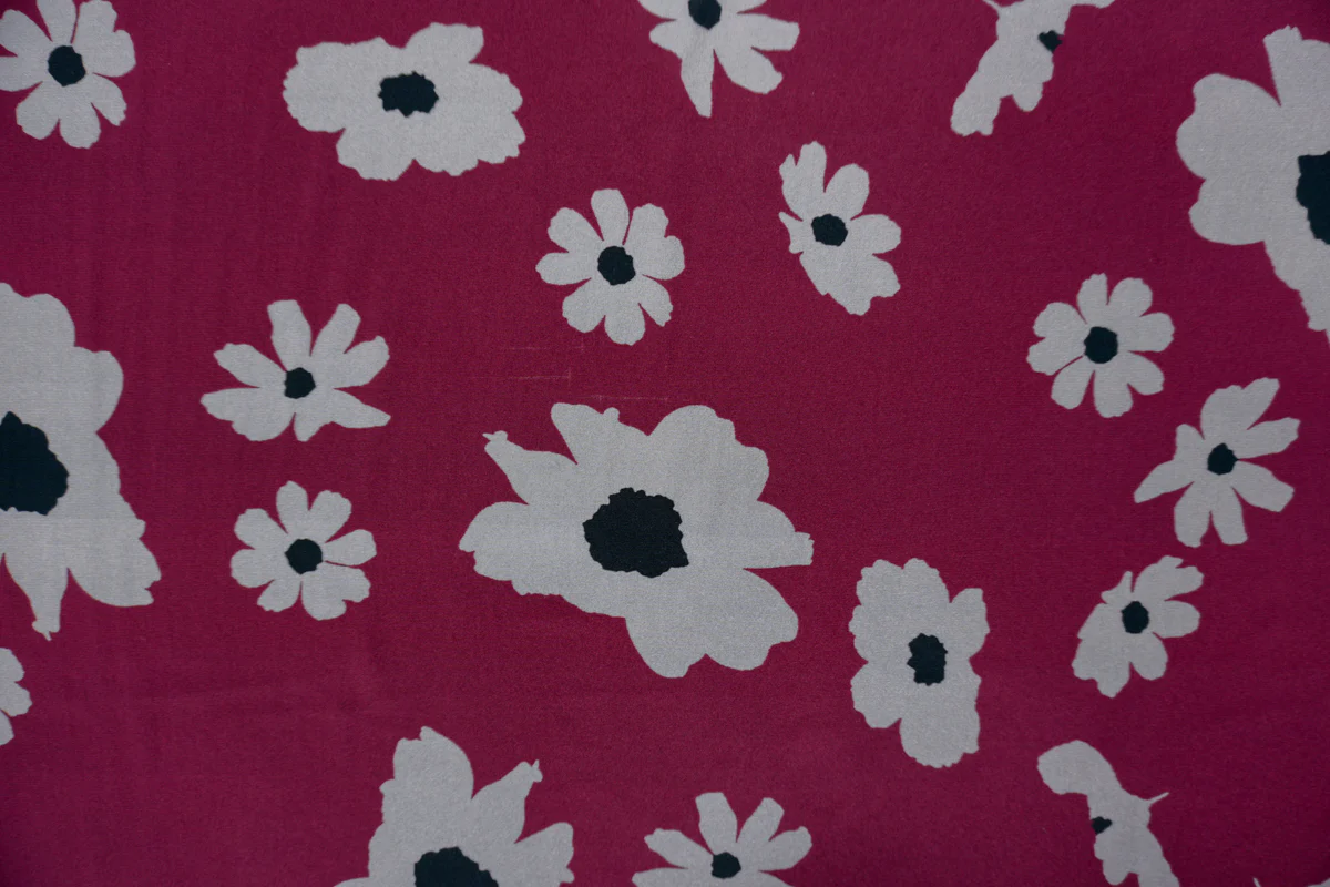 Red Silk Floral Printed Crepe De Chine Woven Fabric - Image 4