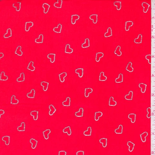 Red/Silver Heart Rayon Jersey Knit Fabric