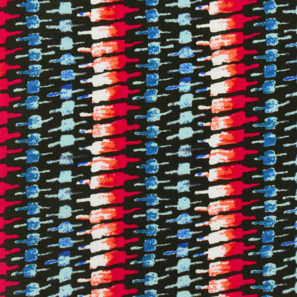 Red-Teal-Multi Tribal Printed Rayon Challis Woven Fabric