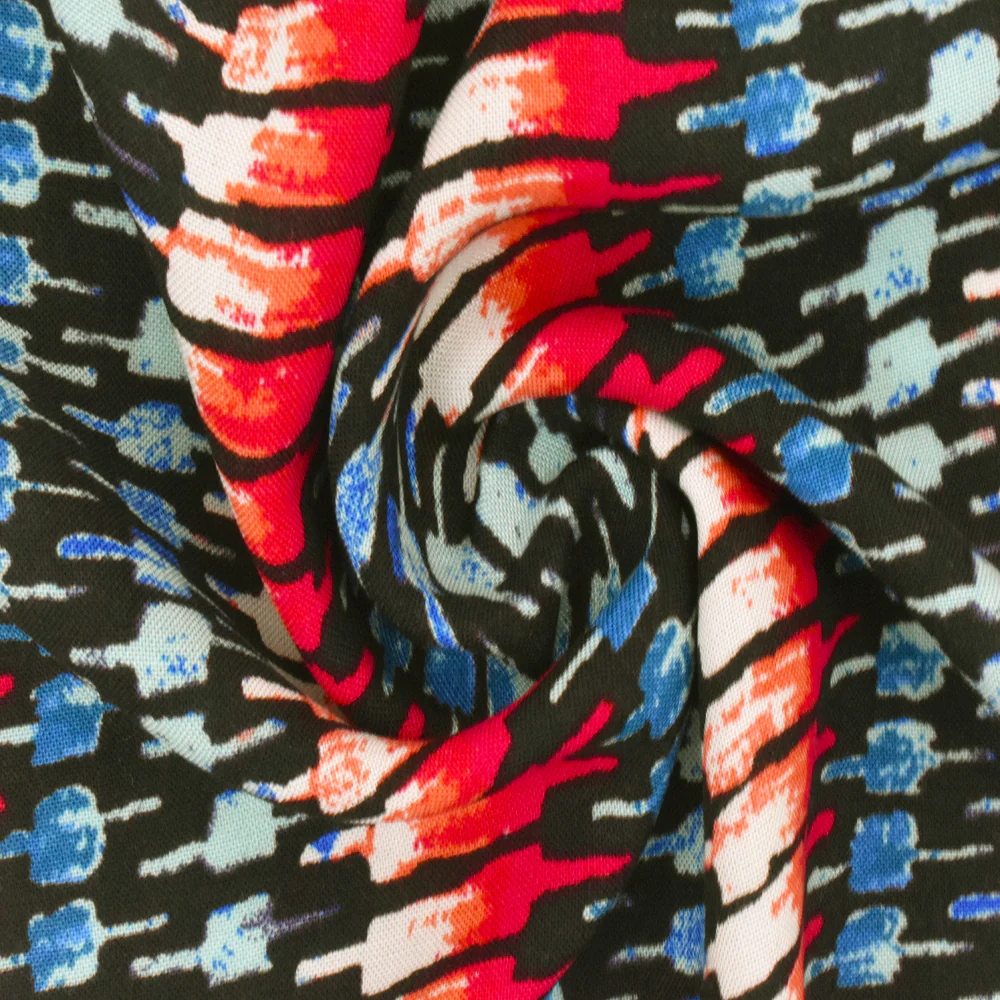 Red-Teal-Multi Tribal Printed Rayon Challis Woven Fabric - Image 2