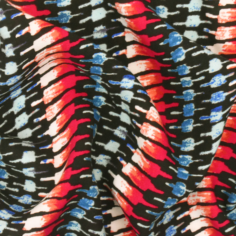 Red-Teal-Multi Tribal Printed Rayon Challis Woven Fabric - Image 3