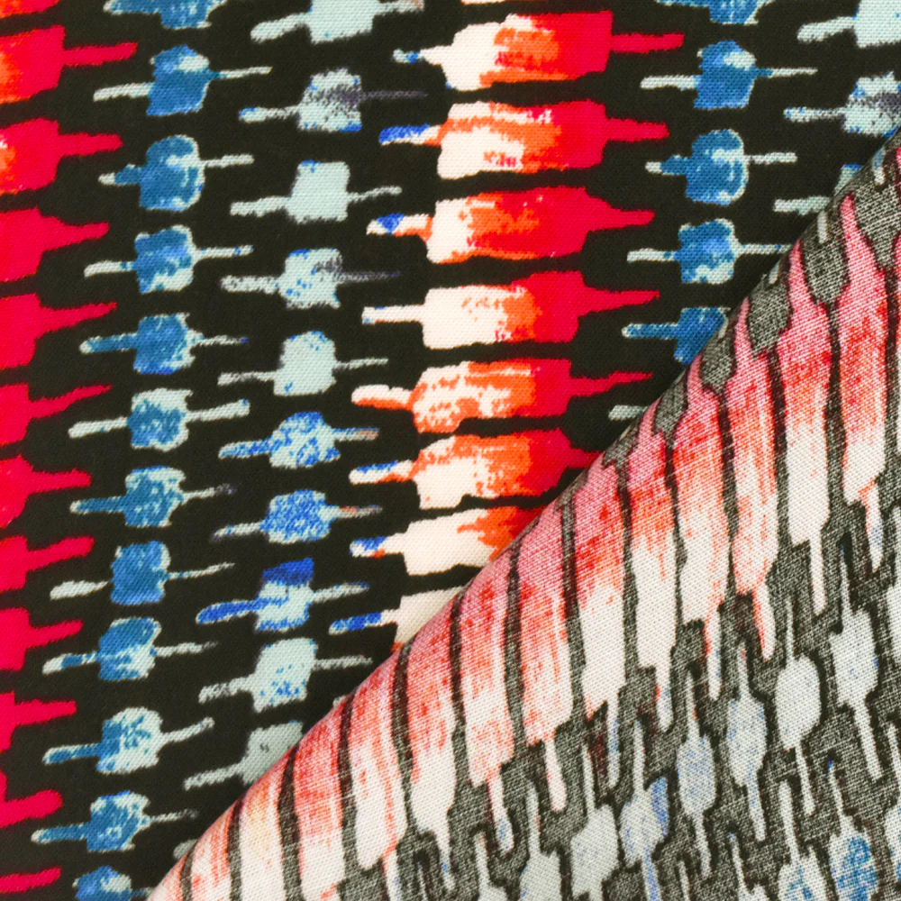 Red-Teal-Multi Tribal Printed Rayon Challis Woven Fabric - Image 4