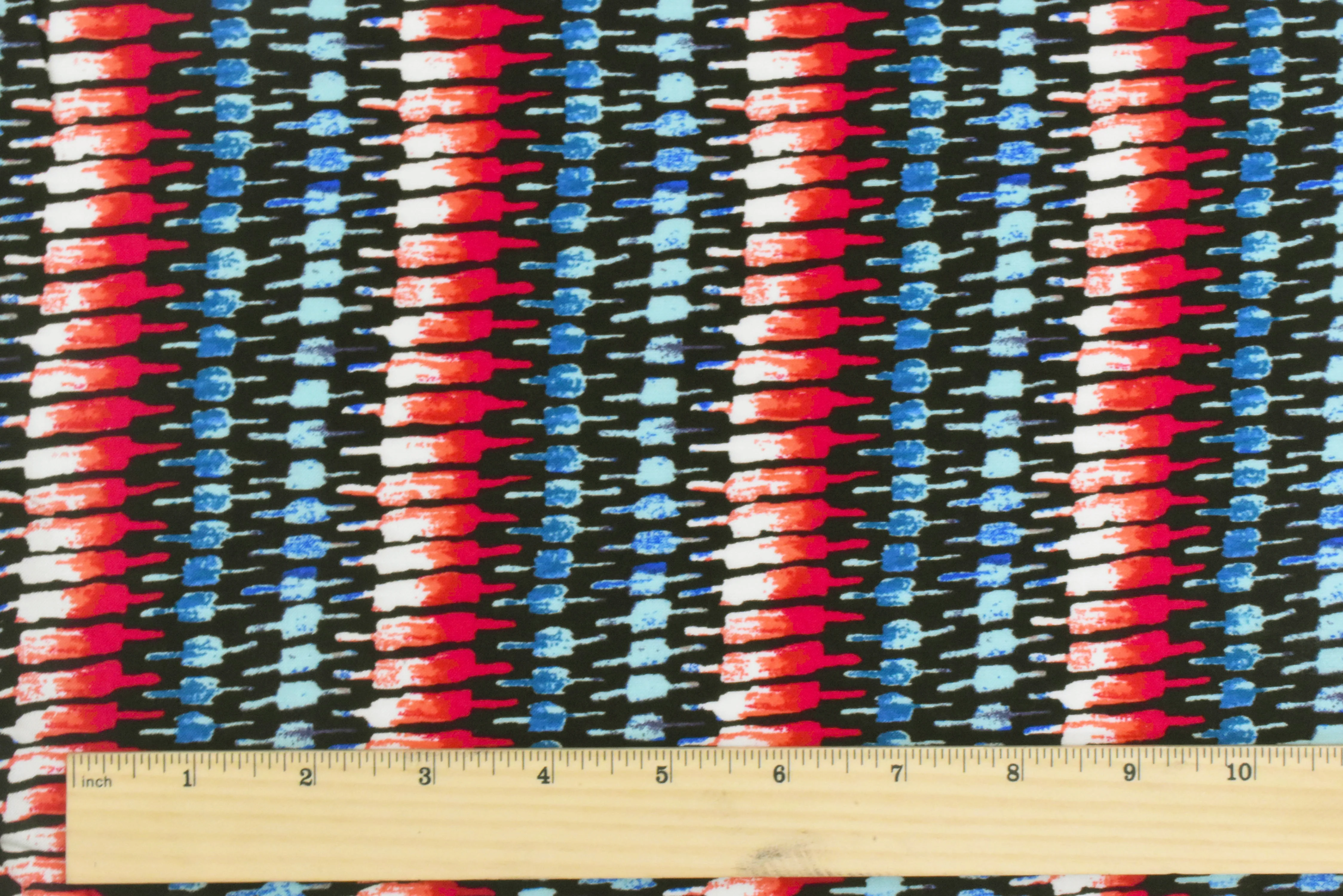 Red-Teal-Multi Tribal Printed Rayon Challis Woven Fabric - Image 5