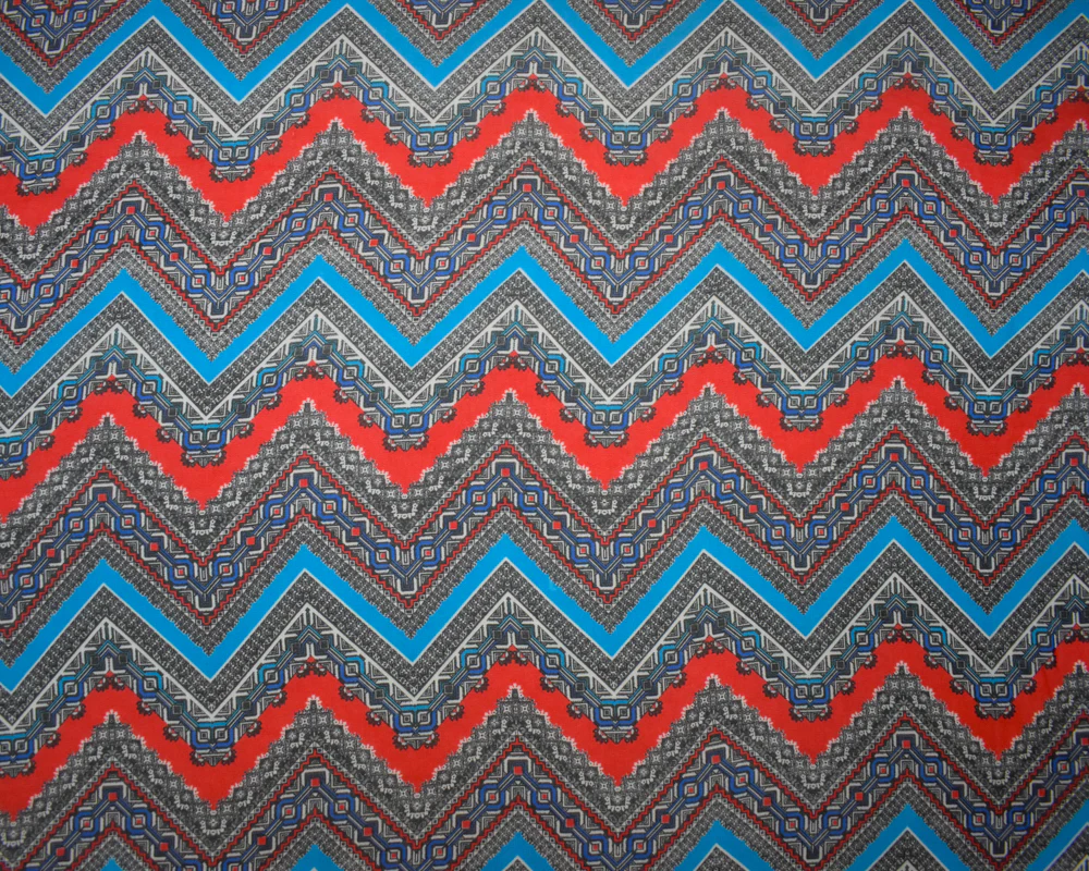 Red-Turquoise-Multi Poly Chevron Aztec Printed Chiffon Woven Fabric - Image 3
