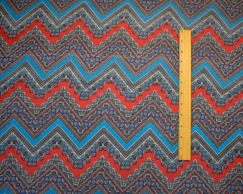 Red-Turquoise-Multi Poly Chevron Aztec Printed Chiffon Woven Fabric - Image 4