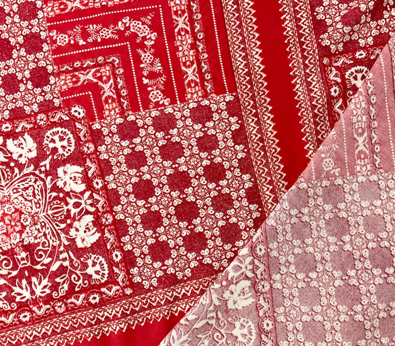 Red-White-Orange Rayon Floral Bandana Printed Challis Woven Fabric - Image 2
