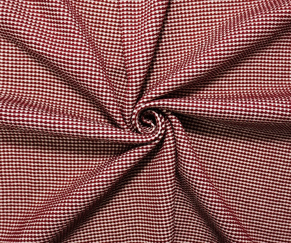 Red-White Poly Blend Stretch Texture Double Knit Fabric - Image 2