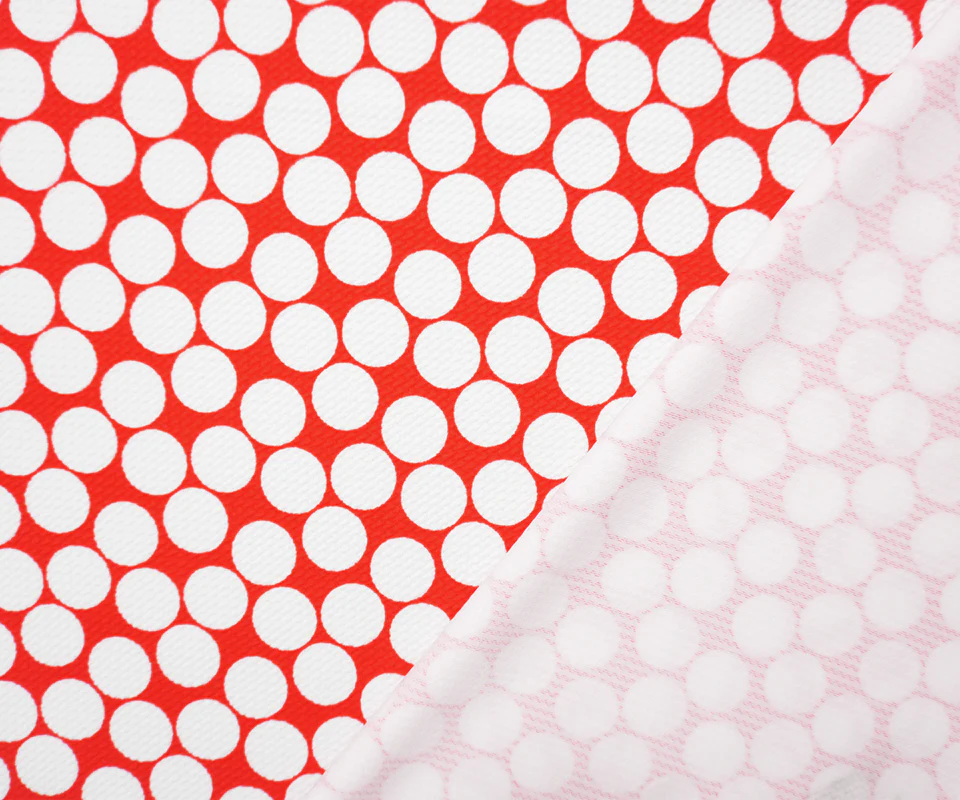 Red-White Poly Dot Print Liverpool Double Knit Fabric - Image 2