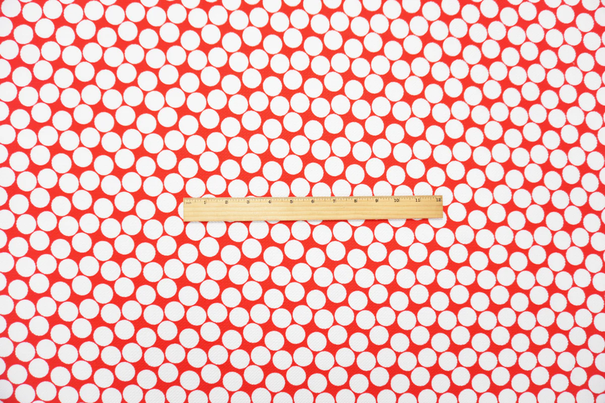 Red-White Poly Dot Print Liverpool Double Knit Fabric - Image 4