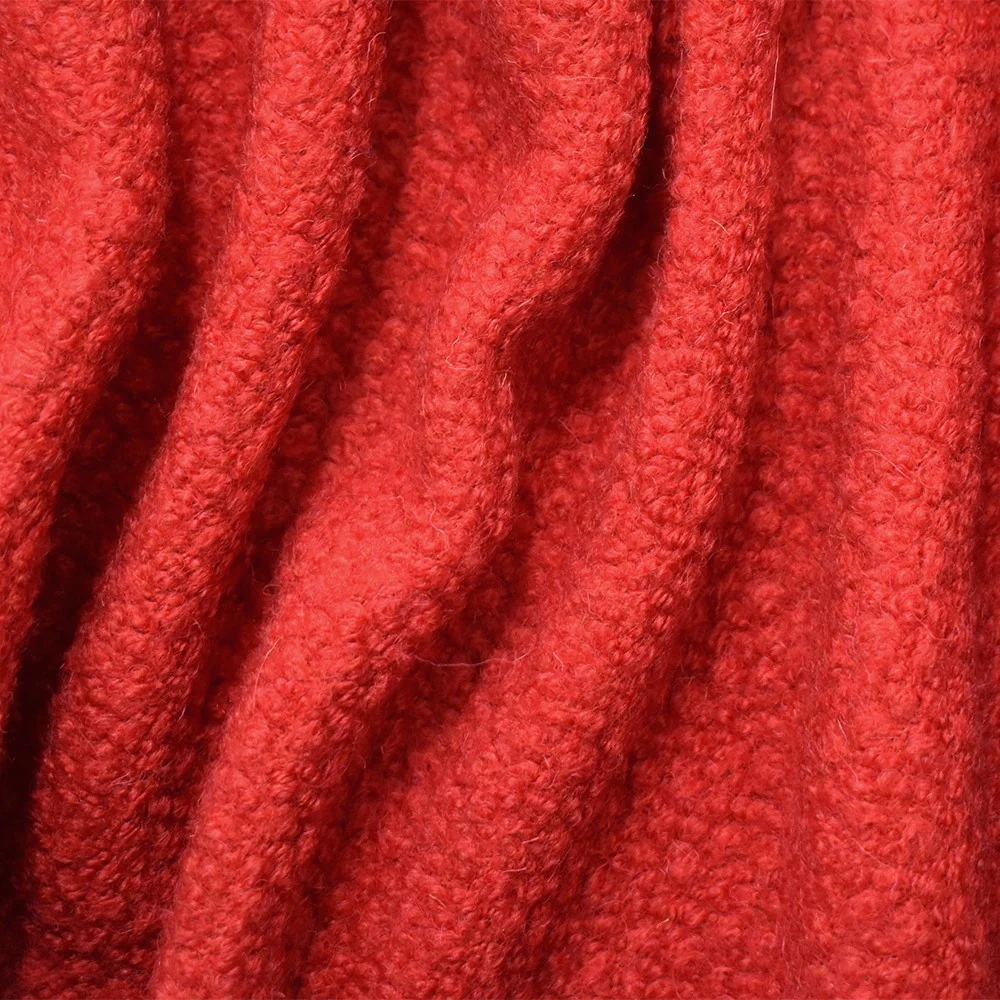Red Wool-Poly Boucle Knit Fabric