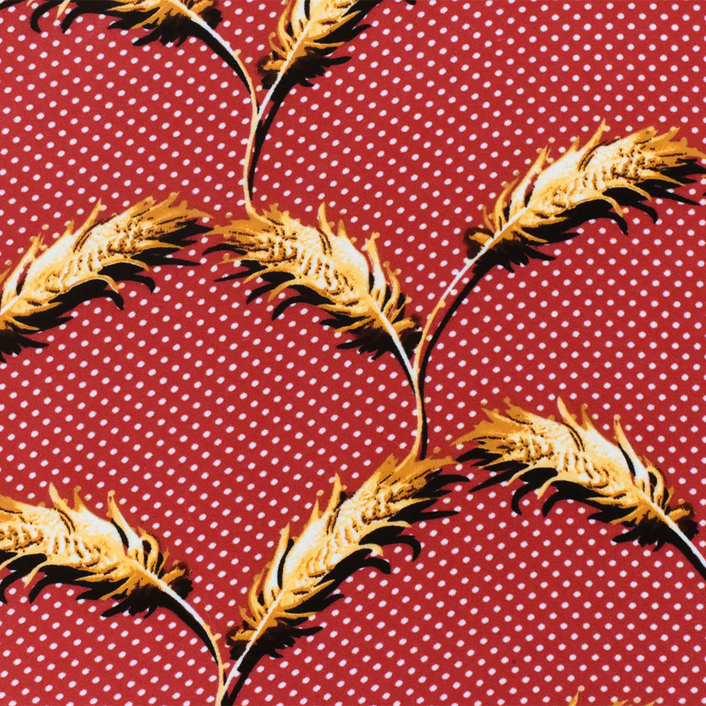 Red-Yellow-Multi Feather And Dot Printed Poly Georgette Woven Fabric - Image 3