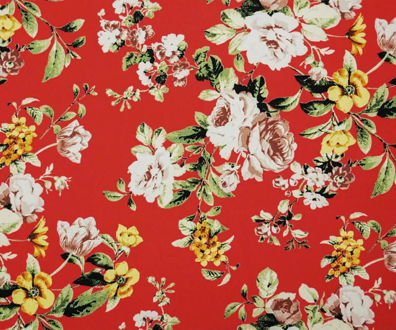 Red-Yellow-Multi Rayon Floral Printed Challis Woven Fabric - Image 3