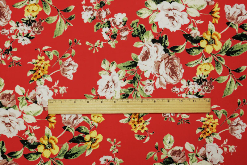 Red-Yellow-Multi Rayon Floral Printed Challis Woven Fabric - Image 4