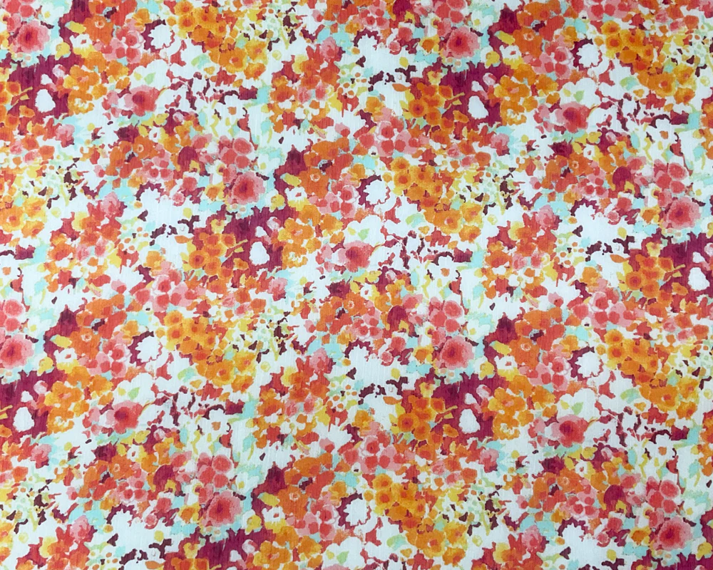 Red-Yellow Poly Floral Printed Crinkle Yoryu Chiffon Woven Fabric - Image 3