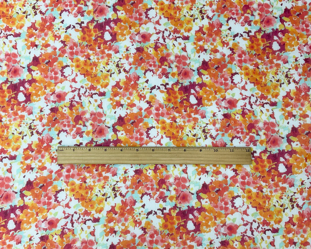 Red-Yellow Poly Floral Printed Crinkle Yoryu Chiffon Woven Fabric - Image 4