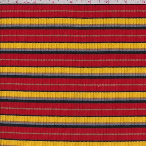 Red/Yellow/Sky Stripe Poor Boy Rib Knit Fabric
