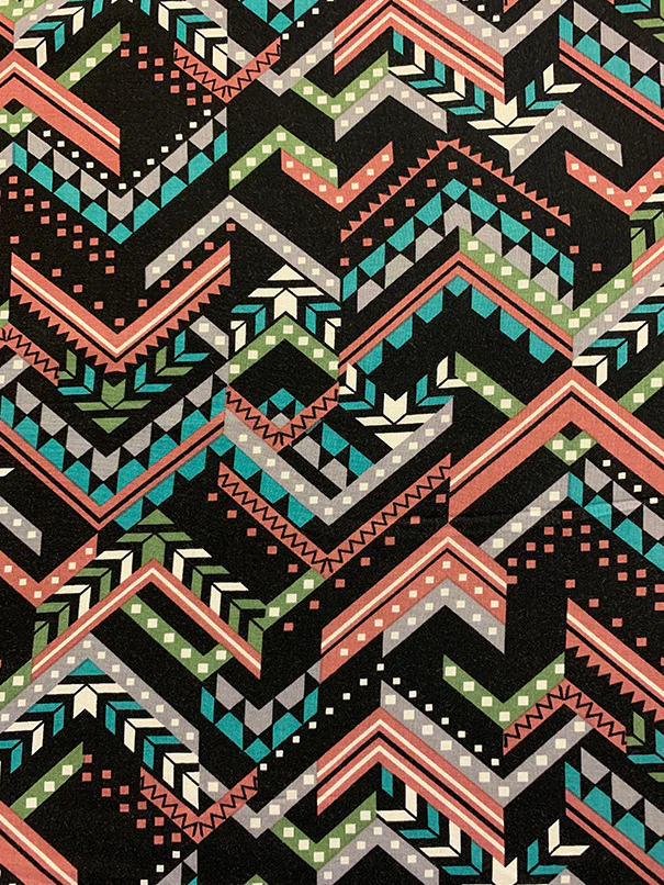 Rose and Teal Multi Broken Chevron Print Rayon Challis Fabric - Image 2
