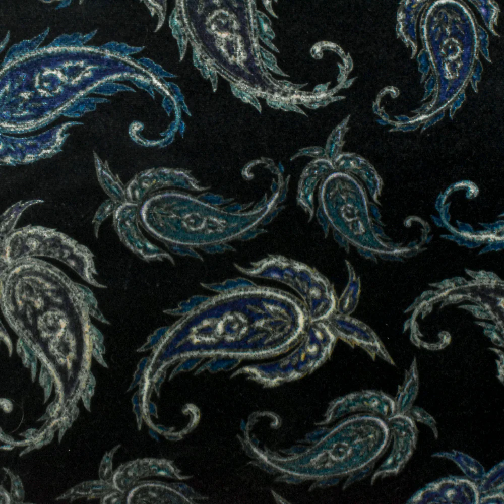 Royal Black-Multi Paisley Printed Stretch Poly Velvet Knit Fabric