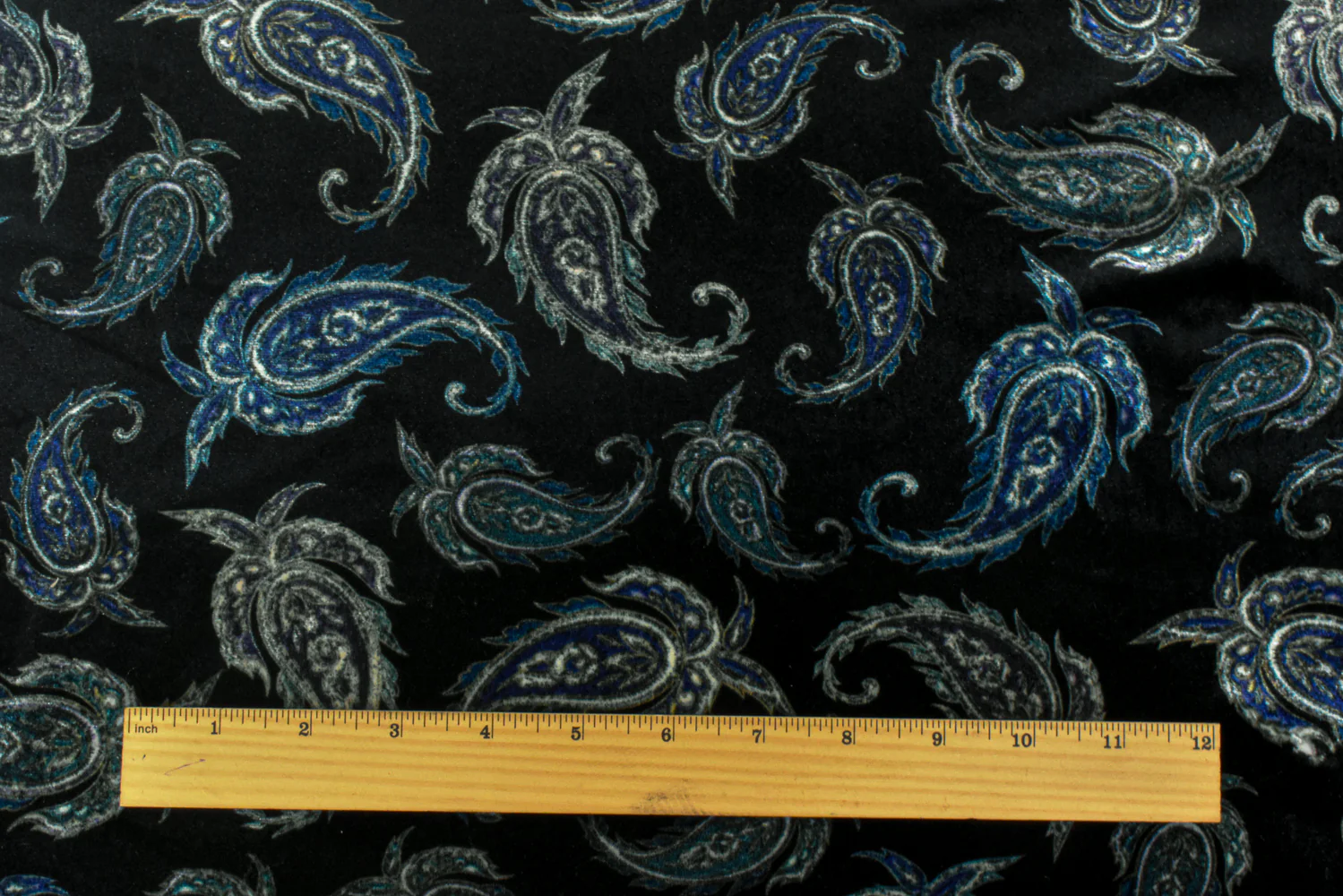 Royal Black-Multi Paisley Printed Stretch Poly Velvet Knit Fabric - Image 4