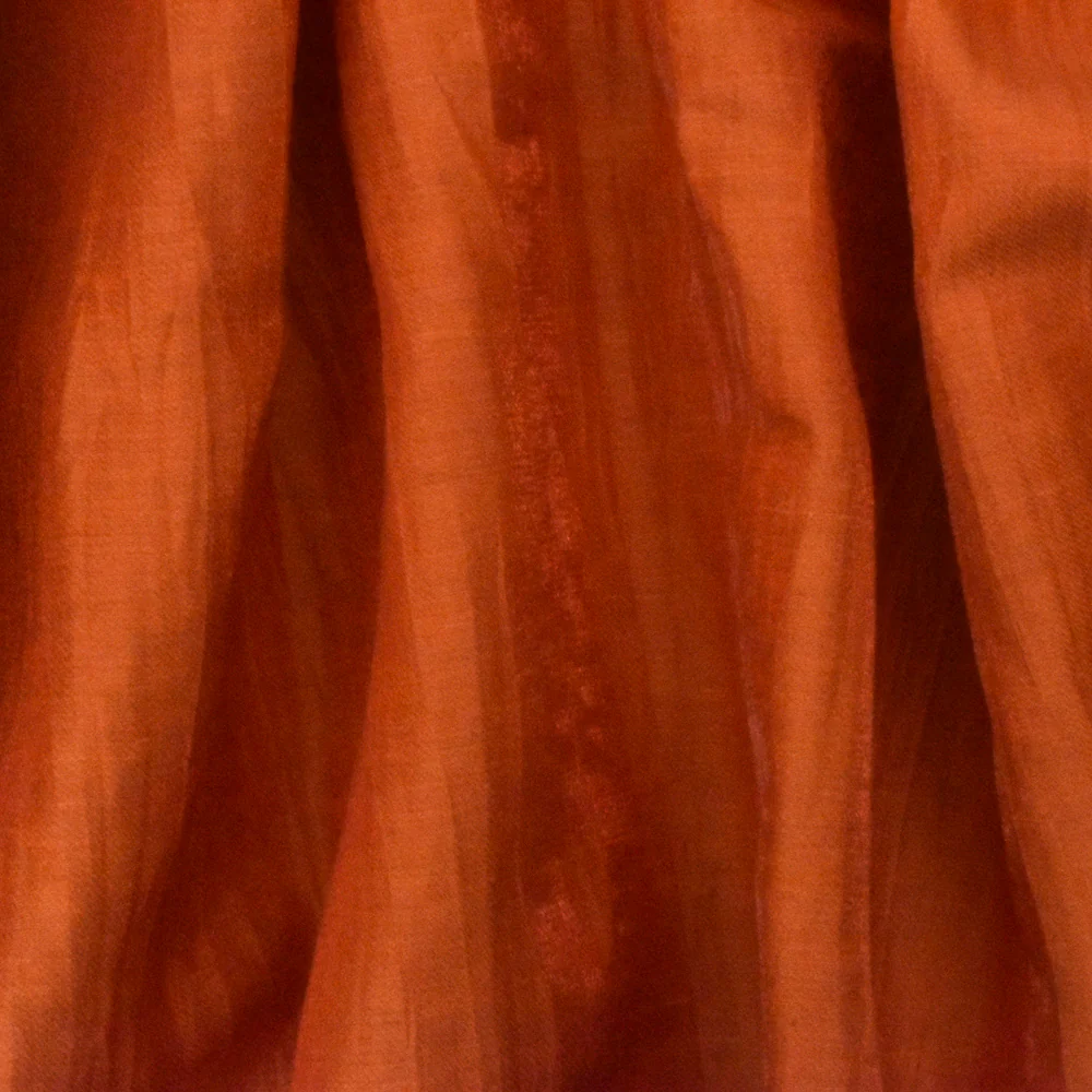 Royal Orange Solid Crinkle Satin-like Linen-Nylon Dobby Woven Fabric - Image 2