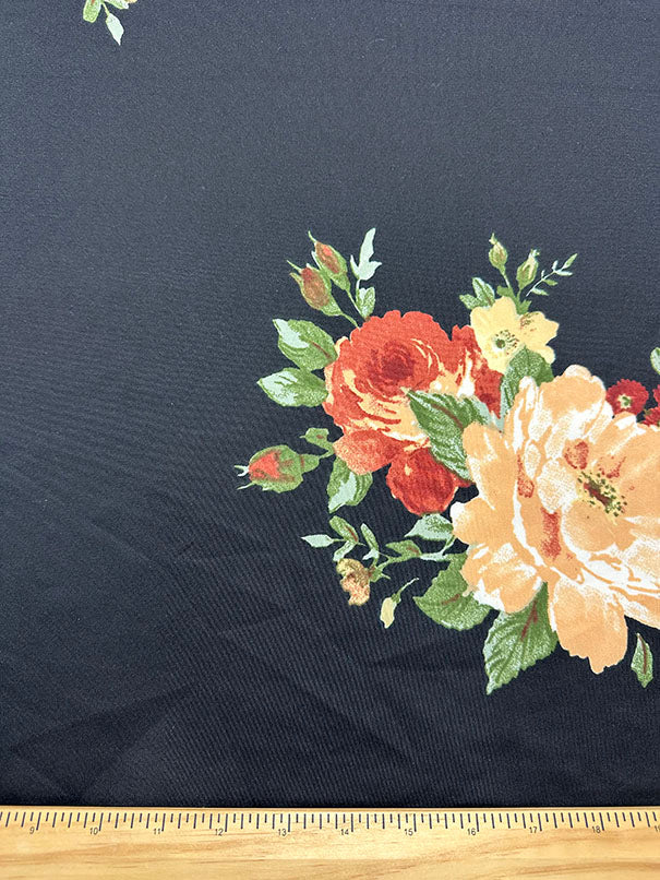 Rust Floral Print Scuba Double Knit Fabric - Image 3