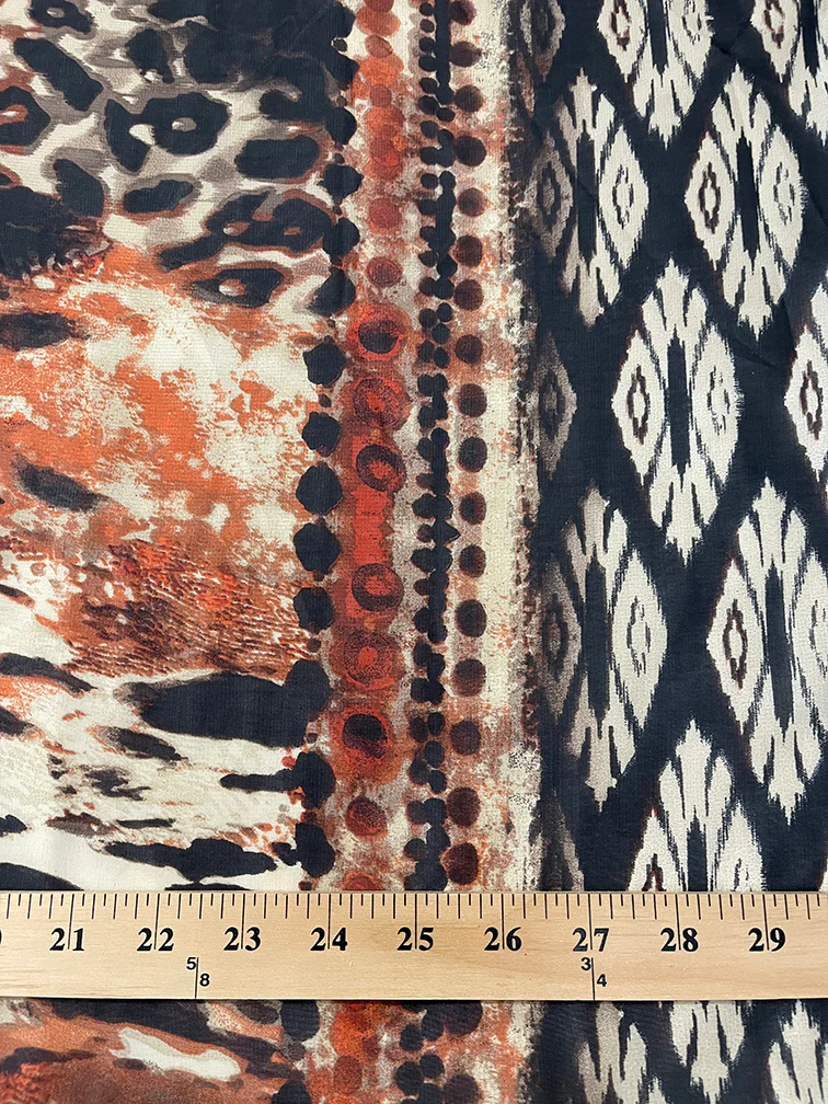 Rust Multi Animal Border Print Chiffon Fabric - Image 3