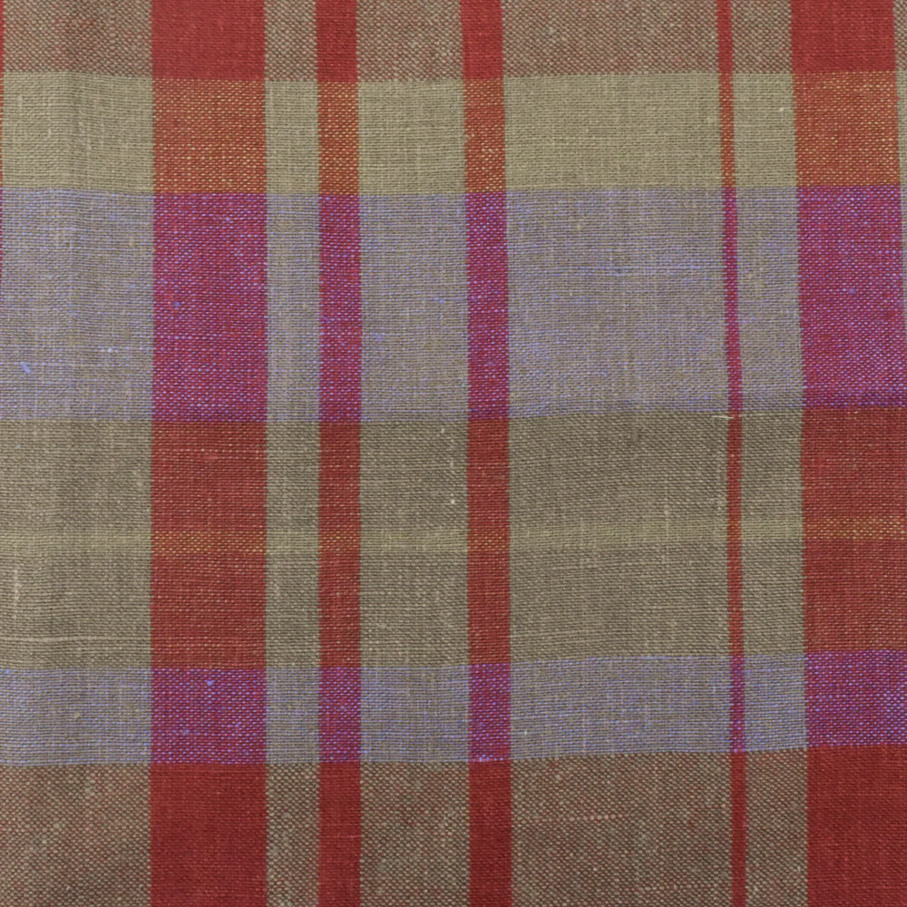 Rustic Red-Beige-Multi Cotton Woven Plaid Madras Fabric