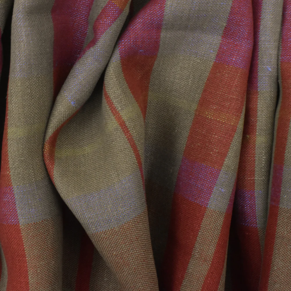 Rustic Red-Beige-Multi Cotton Woven Plaid Madras Fabric - Image 3