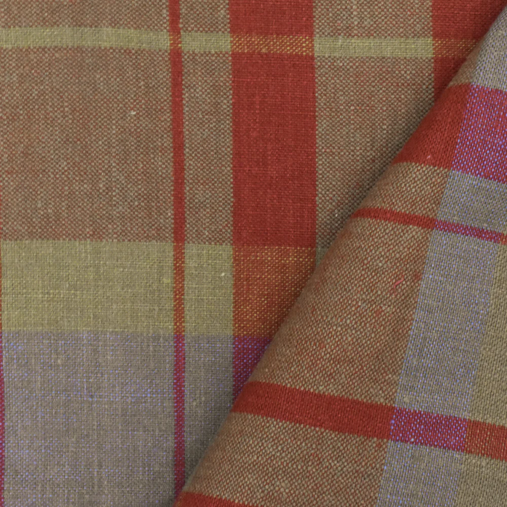 Rustic Red-Beige-Multi Cotton Woven Plaid Madras Fabric - Image 4