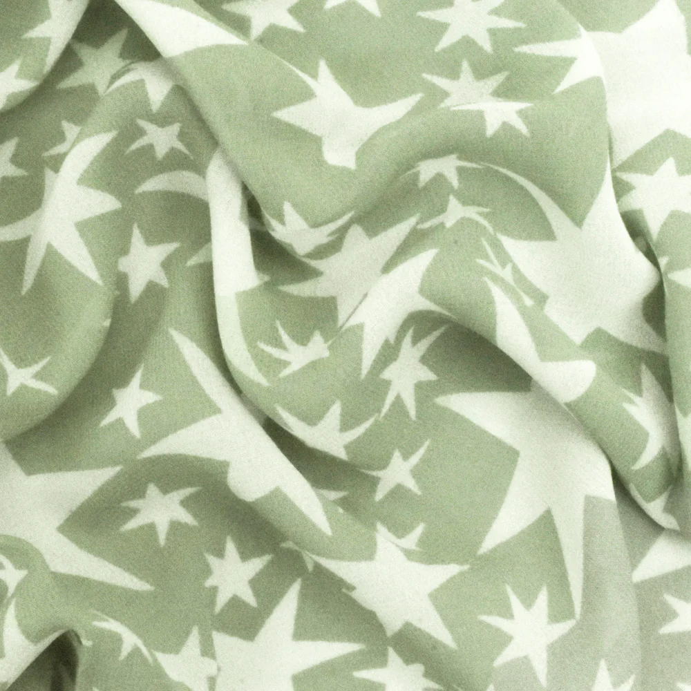 Sage Green-White Shooting Star Printed Rayon Georgette Woven Fabric - Image 3