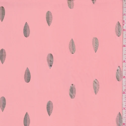 Salmon Pink/Gold Foil Leaf Chiffon Fabric