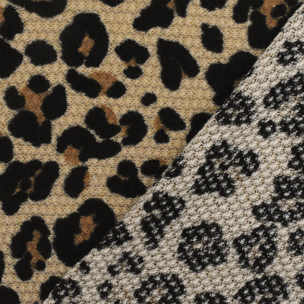 Sand Beige-Black-Brown Cheetah Printed Stretch Poly Sweater Knit Fabric - Image 3