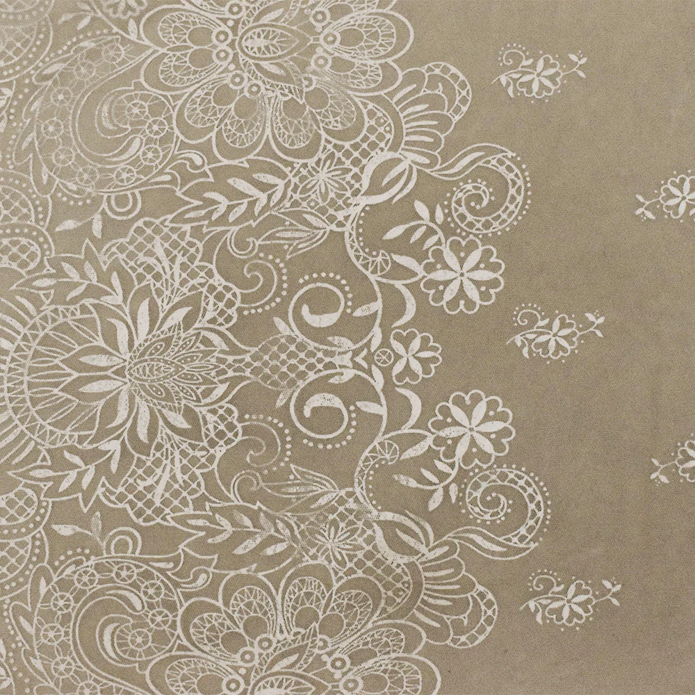 Sand Beige-White Floral Border Printed Nylon Mesh Knit Fabric
