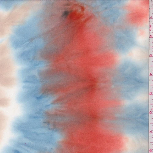 Sand/Orange/Blue Tie Dye Double Brushed Jersey Knit Fabric
