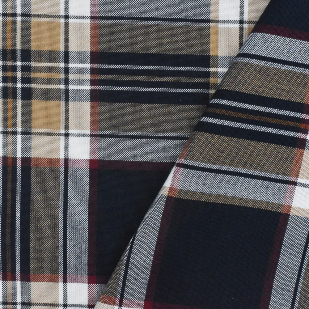 School Beige-Blue-Multi Plaid Poly Madras Woven Suiting Fabric - Image 4