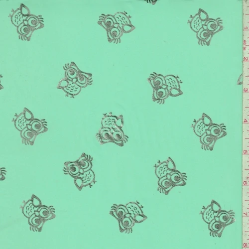 Seafoam Green/Silver Owl Georgette Fabric