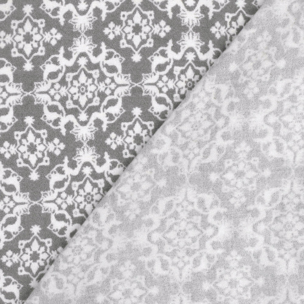 Silver Gray-Ivory Moroccan Printed Stretch Rayon Momie Woven Fabric - Image 4