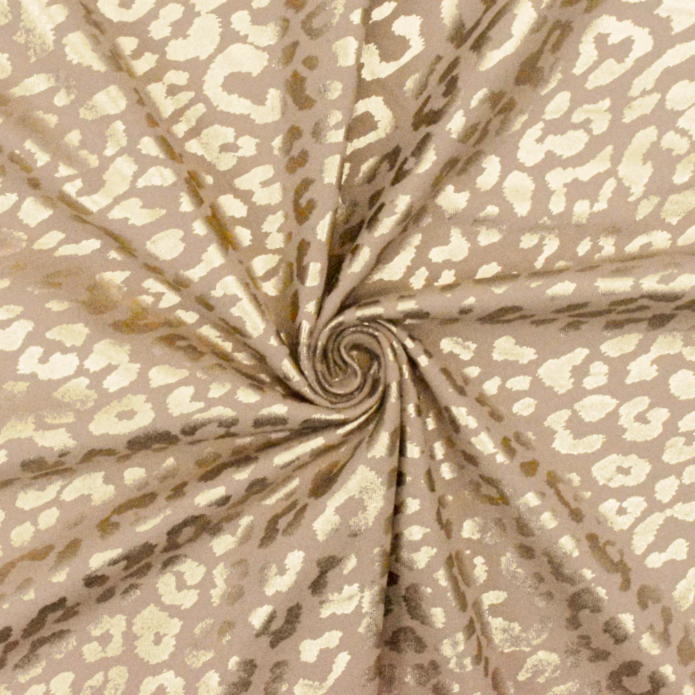 Simple Beige-Gold Leopard Printed Stretch Tricot Swimwear Knit Fabric - Image 2