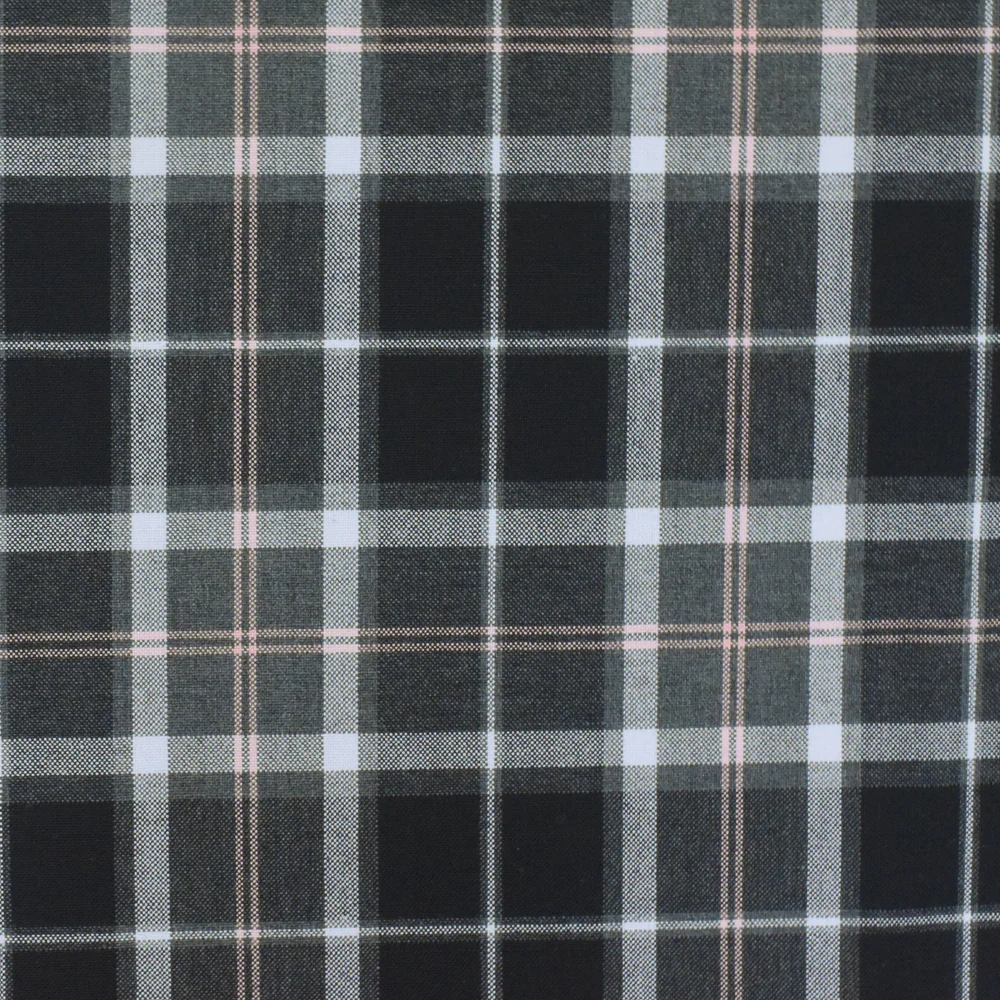 Simple Black-Gray-Pink Plaid Wool-Poly Woven Suiting Fabric