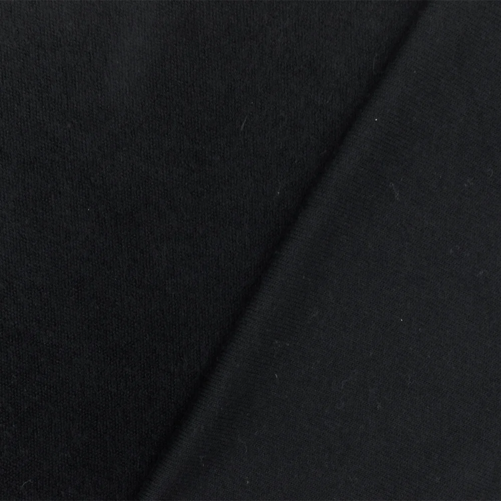 Simple Black Solid Stretch Cotton Terry Knit Fabric
