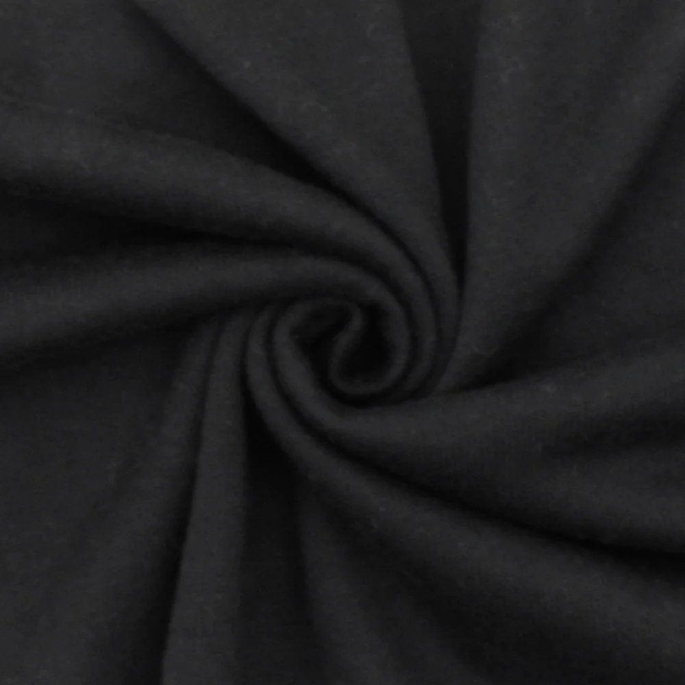 Simple Black Solid Stretch Cotton Terry Knit Fabric - Image 3