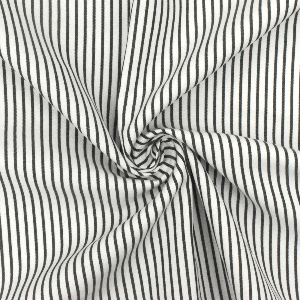 Simple Black-White Stripe Polyester Shirting Woven Fabric - Image 2