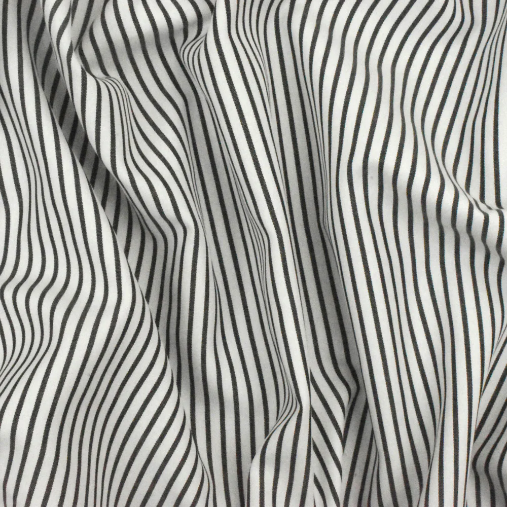 Simple Black-White Stripe Polyester Shirting Woven Fabric - Image 3