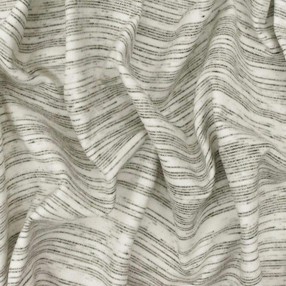 Simple Ivory-Black-Gray Slub Striped Pattern Stretch Double Knit Fabric - Image 2