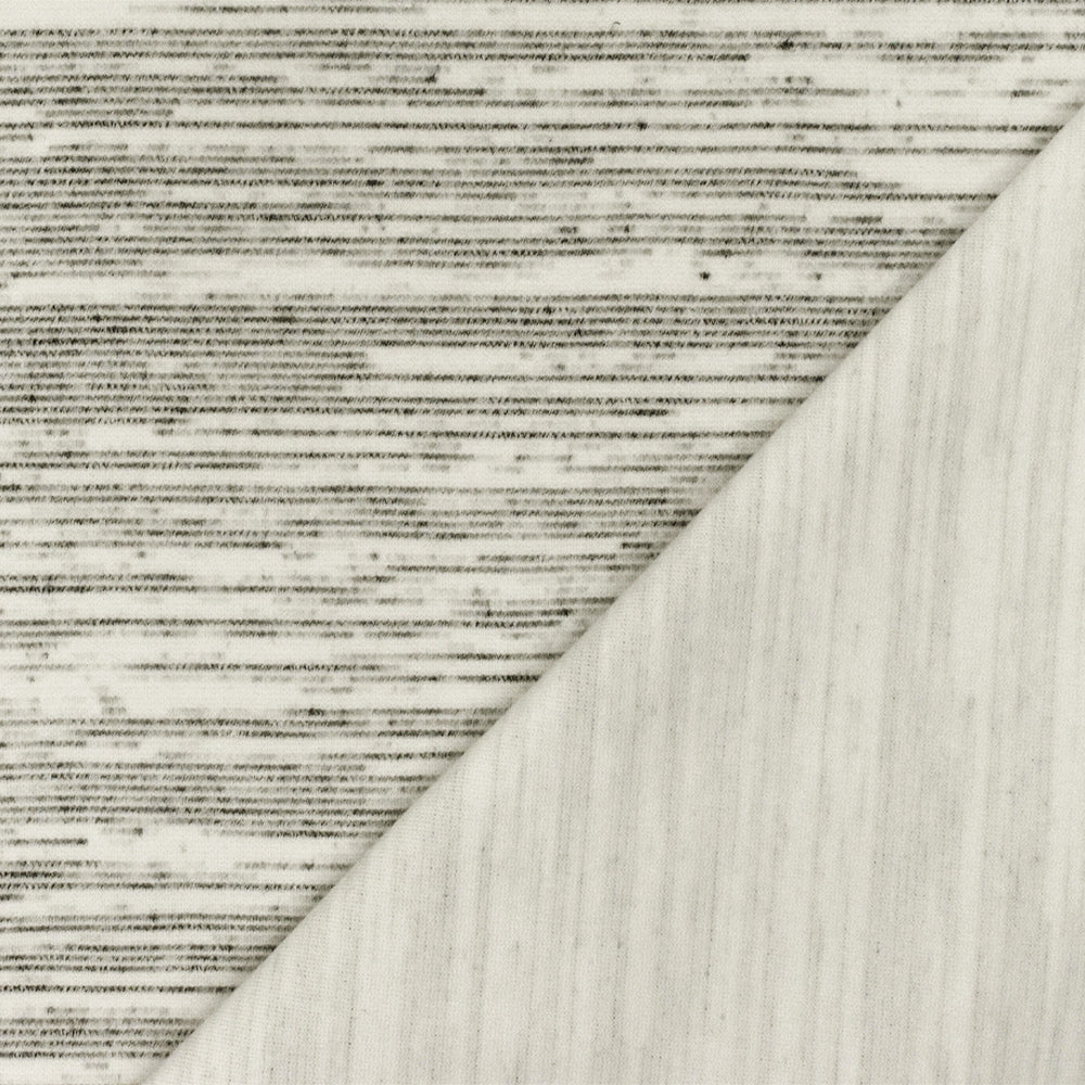 Simple Ivory-Black-Gray Slub Striped Pattern Stretch Double Knit Fabric - Image 4