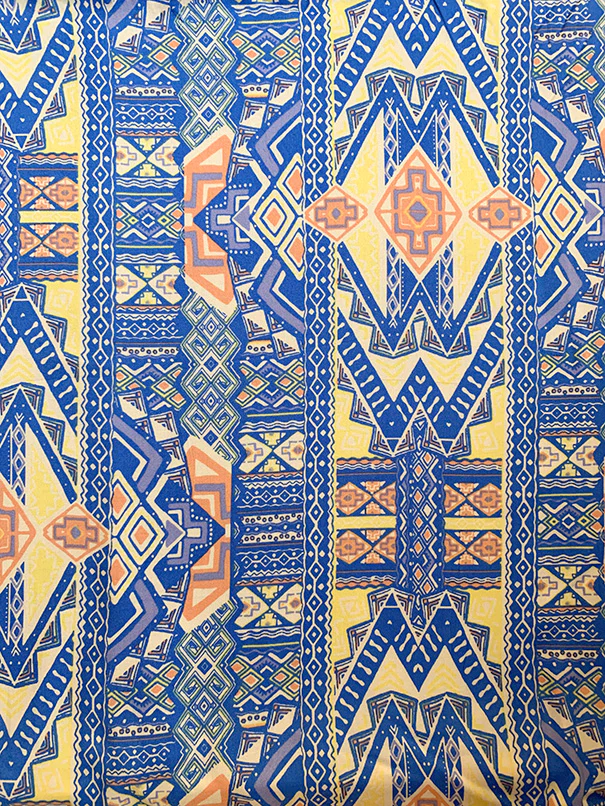 Sky Blue Multi Print Rayon Challis Fabric - Image 2