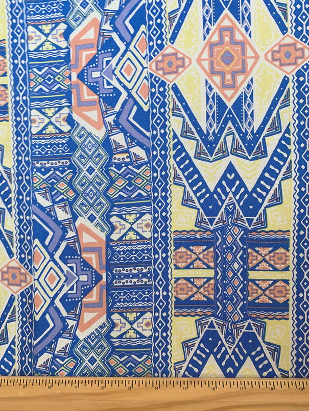 Sky Blue Multi Print Rayon Challis Fabric - Image 3