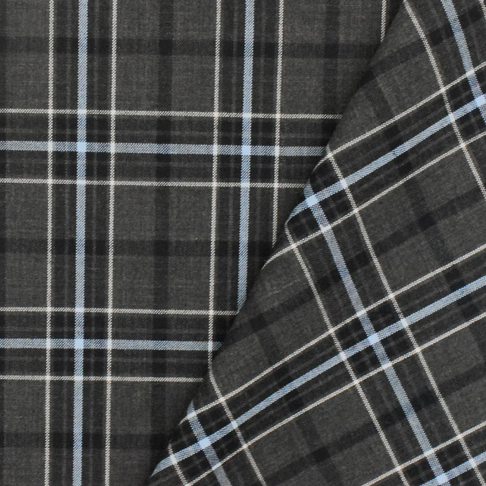 Slate Gray-Blue-Multi Plaid Poly-Wool Woven Suiting Fabric - Image 4