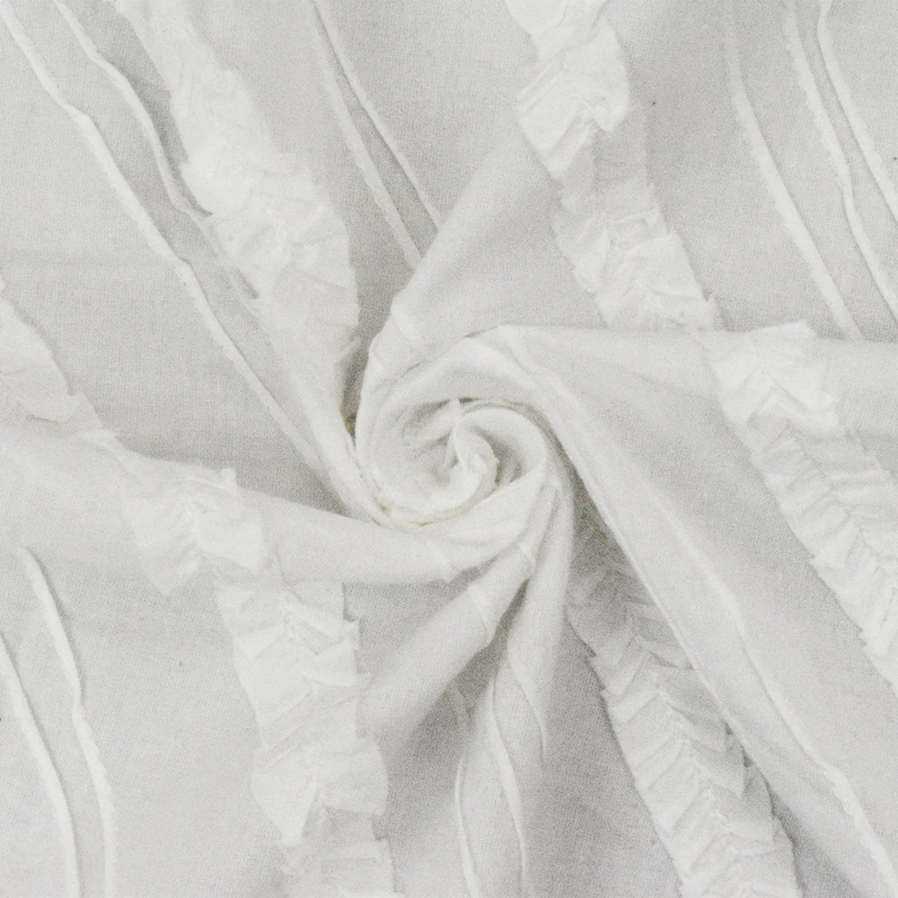 Slate White Diagonal Stripe Ruffle Cotton Woven Fabric - Image 2