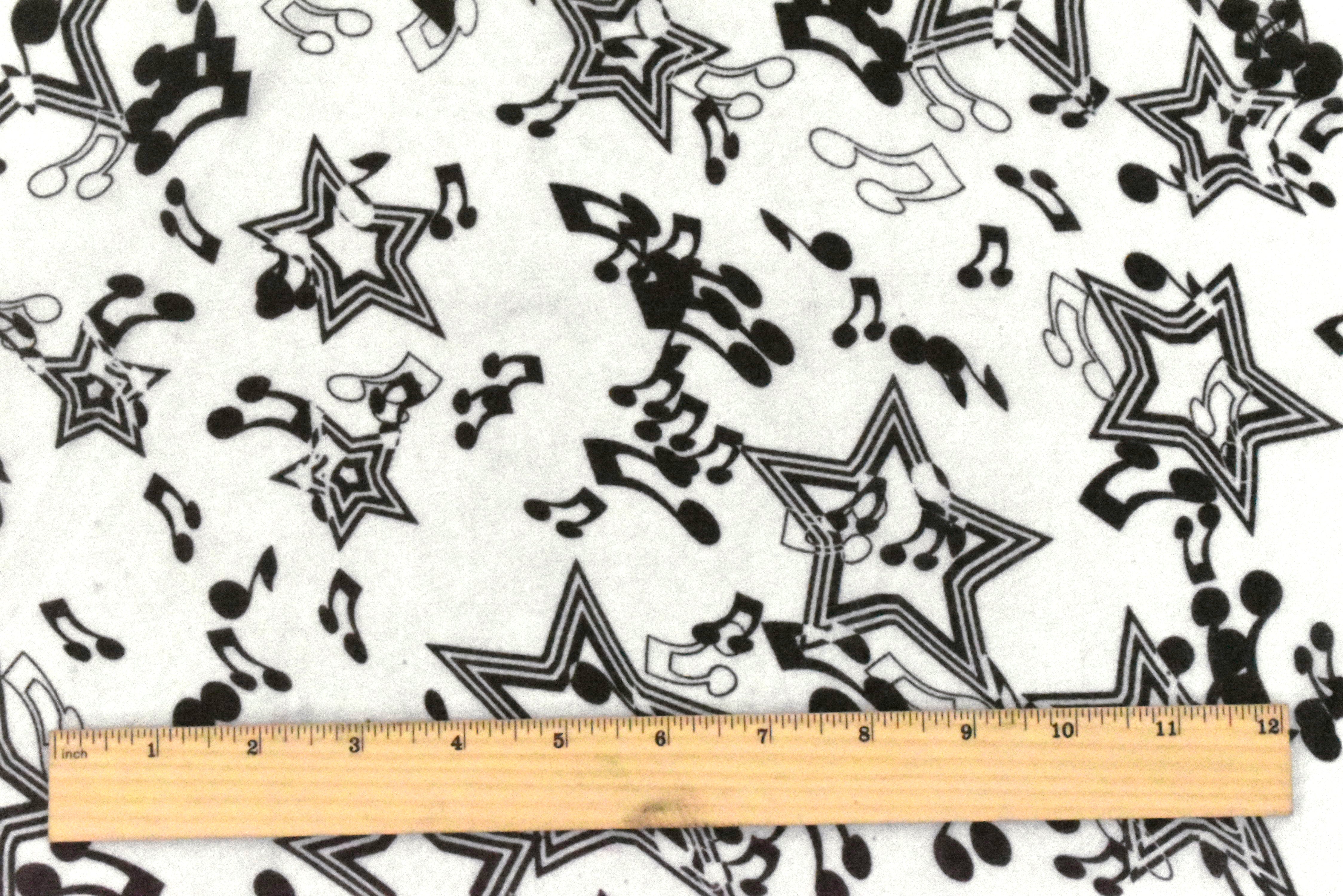 Snow White-Black Star Music Printed Poly Chiffon Woven Fabric - Image 4